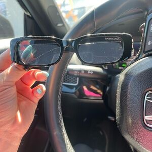 Balenciaga Black Rectangular Sunglasses with Glossy Frame